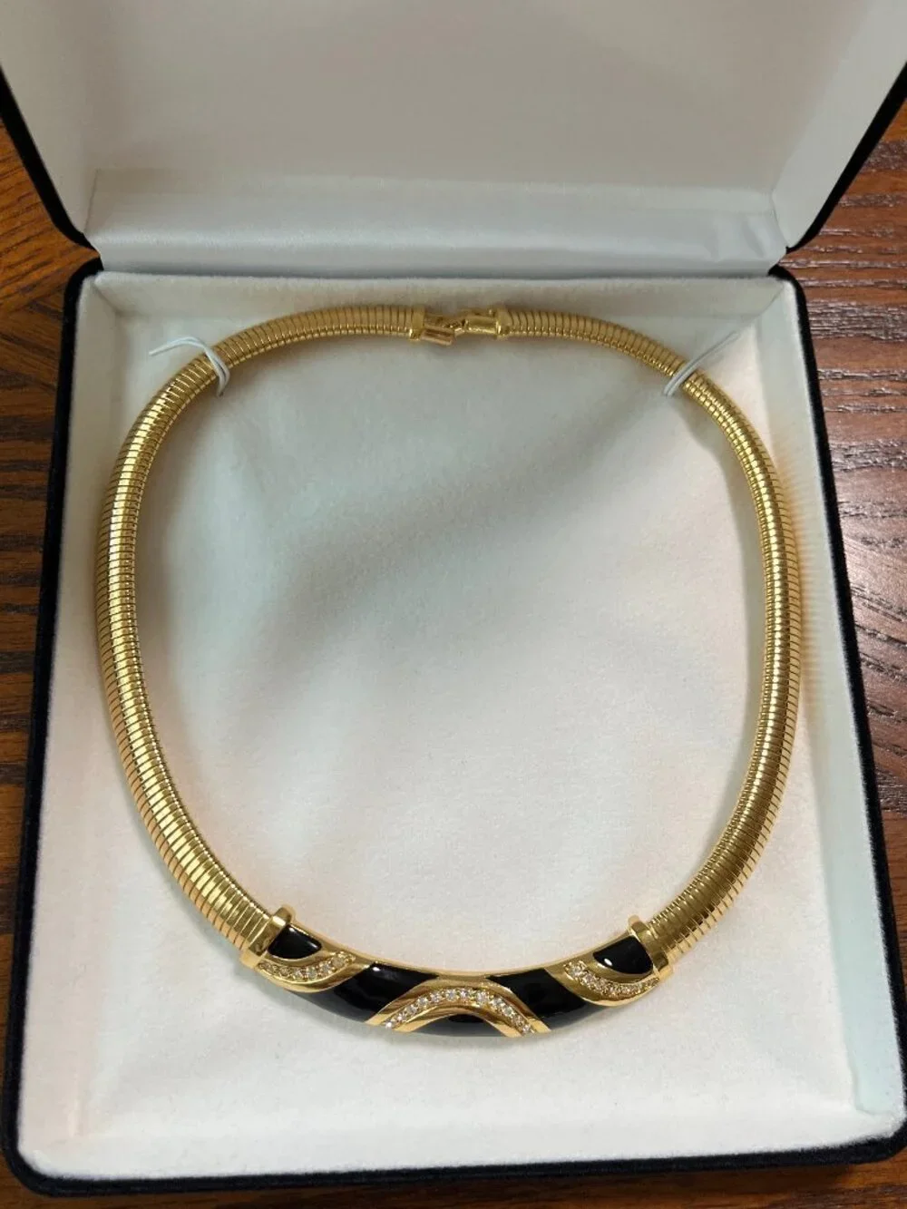Gold plated statement necklace with cubic zirconia
